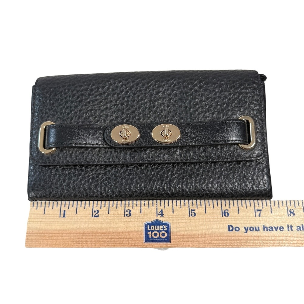 Coach Black Pebble Bubble Leather Double Turnlock Wallet Clutch Black Gold 53425 - Picture 6 of 8